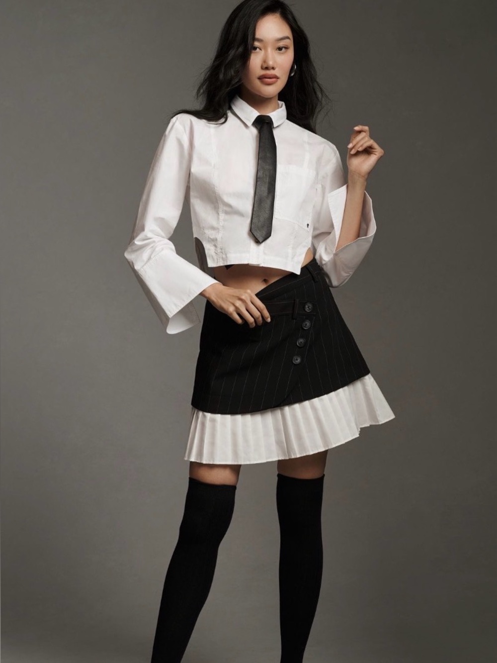 Anthropologie Pilcro Long-Sleeve Notched Crop Buttondown Shirt NWT